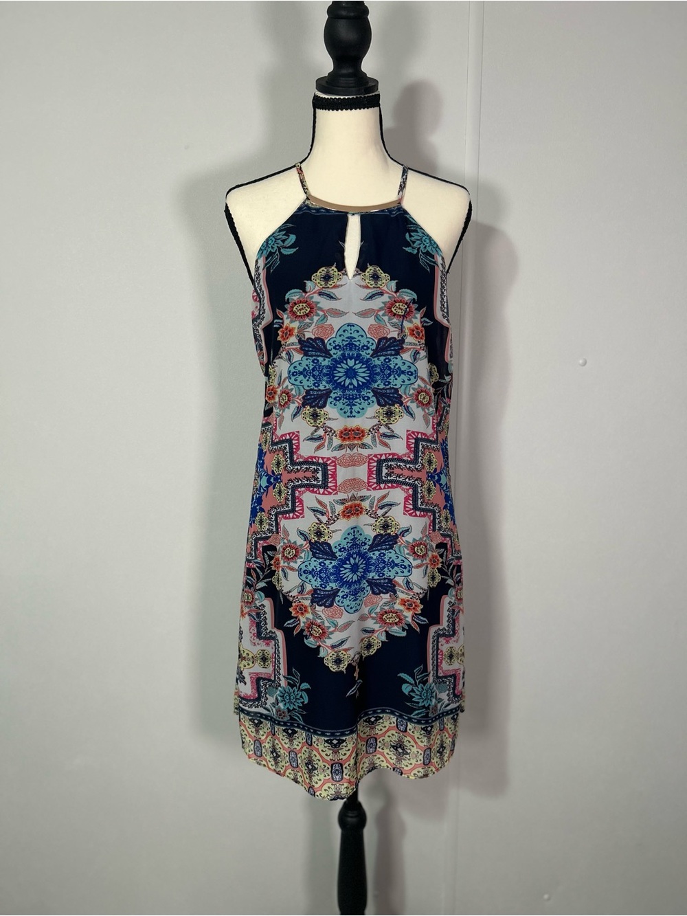 Luxology Navy Floral Halter-Style Mini Dress